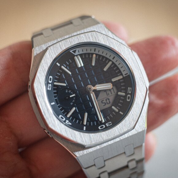 (Brand New) Casio G-Shock GA-2100 Full Mod Stainless Steel with Blue Waffle Face - Picture 13 of 17